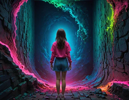 a soul squeezing through a spiritual wall, young girl standing in middle (facing away from viewer:1.3) (in the style of Zdzislaw Beksinski:1.1) <lora:another-bored-particle:0.55>  <lora:add-detail-XL:0.65>, subsurface scattering, ultra hd, 4k, high def, Photorealistic, Hyperrealistic, Hyper detailed, analog style, realistic, masterpiece, best quality, ultra realistic, 8k, Intricate, High Detail, film photography, soft lighting,  heavy shadow