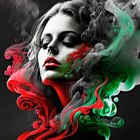 smokeart, girl face,red,black,green,<lora:Smoke_Art:1>
