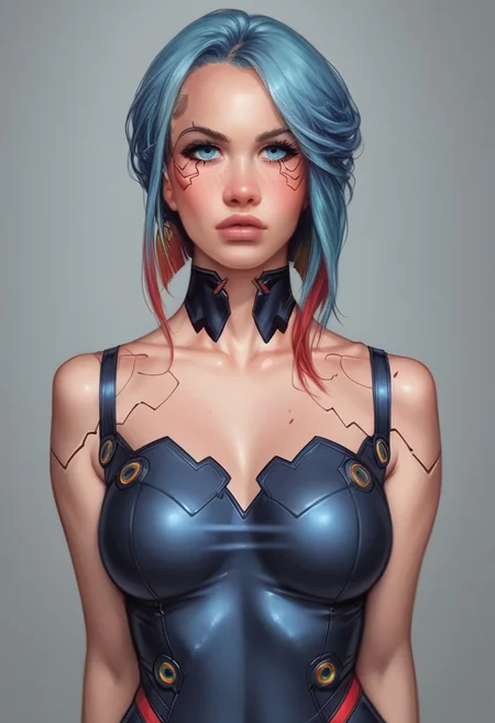 from front, (((front view))), 1girl, illustration, comic style, looking at viewer, highly detailed, source_comic_illustration, from front, 1girl, illustration, comic style, looking at viewer, highly detailed, source_comic_illustrationskinny, looking at viewer, 1girl, masterpiece, best quality, cowboy shot, girl, realistic drawing, anime, by Sam Yang, sharp highly detailed 2d illustration, comic art, (hyperrealism, soft light, sharp), (anime:0.5),
BREAK
((highres)),bokeh,<lora:add_detail:1>, cinematic, (master piece), (best quality), (ultra-detailed), very aesthetic, illustration, perfect composition, intricate details, (best quality, hires textures, high detail:1.2), cyberpunk edgerunners, RAW photo, 8k uhd, film grain, cosplay, white wig, night, neon lights, Destroyed mega cities, long bob hairstyle, wearing a latex transparent suit, covered in blood . Heroine has a mesmerizing shy young face with Freckles, light blue eyes, almond-shaped eyes, Gray/Silver long layered Hair style, fair skin, hourglass body, a sloppy and disheveled appearance, pouting and blushing in embarrassment.
((full-clothed)),
BREAK
((cyberpunk background:1.4)), score_9, score_8_up, score_7_up, score_6_up, source_cartoon, rating_explicit, Expressiveh, (((((upper body))))), dynamic pose