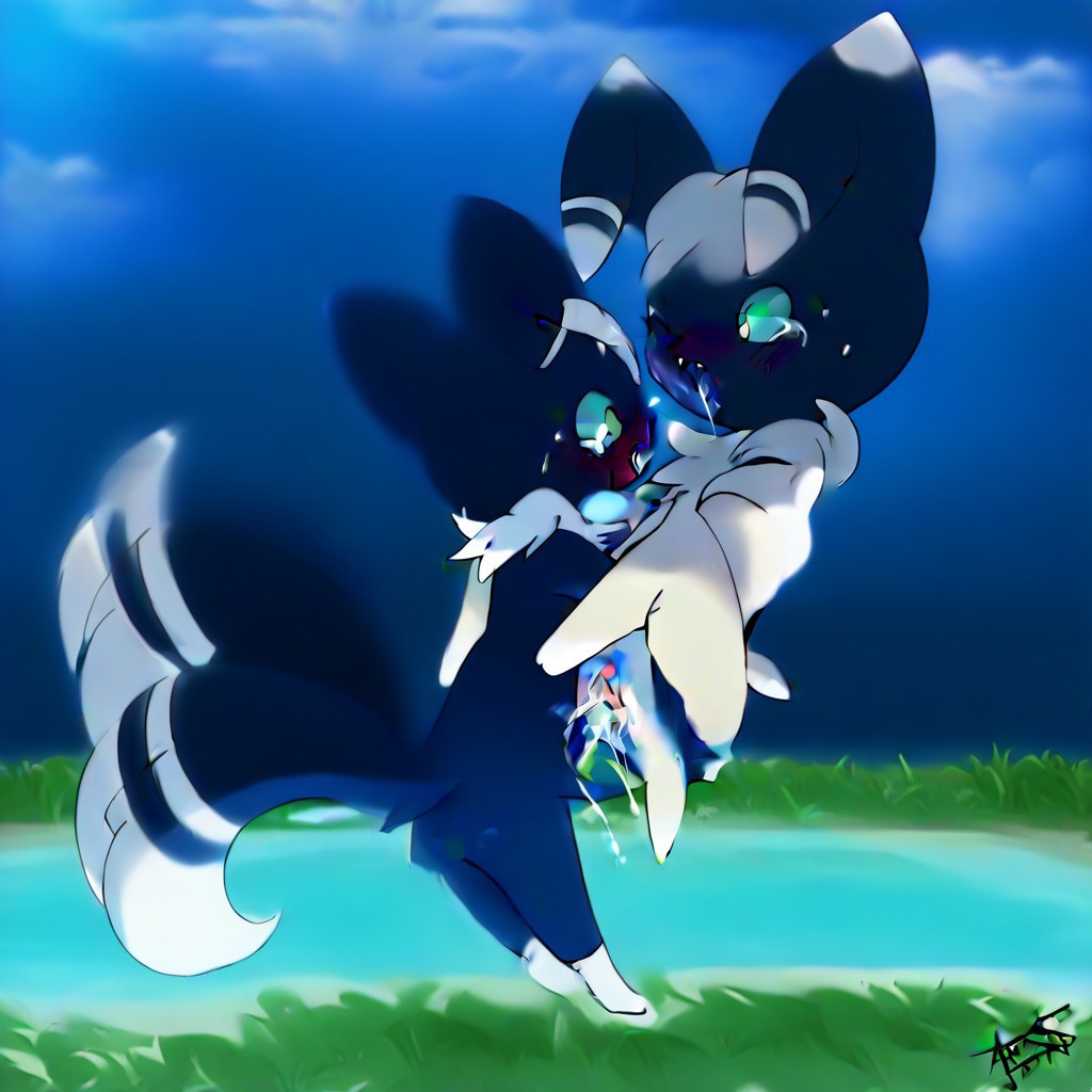 full-length digital artwork of a woman morphing into a meowstic, vaginal,