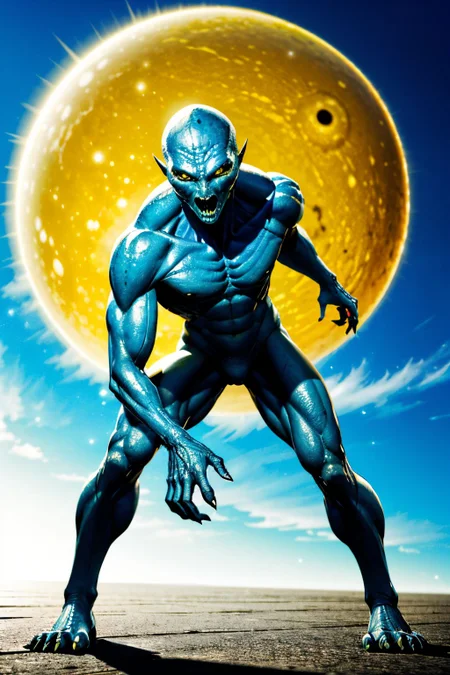 (Realisitc:1.5) Green and blue alien man monster, <lora:EdobAlienMonsterMale_v1.0:0.8>