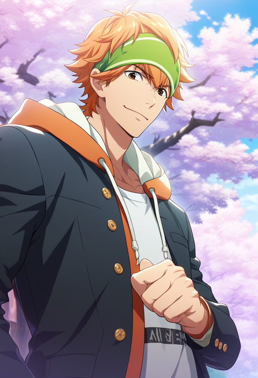 1boy, male focus, 
<lora:Character - Kenka Bancho Otome - Totomaru Minowa:1> totomaru, blonde hair, green headband, brown eyes,
((zPDXL)), score_9_up, score_8_up, score_7_up, score_6_up, score_5_up, score_4_up, best quality, amazing quality, best aesthetic, absurdres, year2023, nsfw, game cg, official art, official style, anime screencap, uncensored,
school, gakuran, hood, looking at viewer, cherry blossoms, smile,