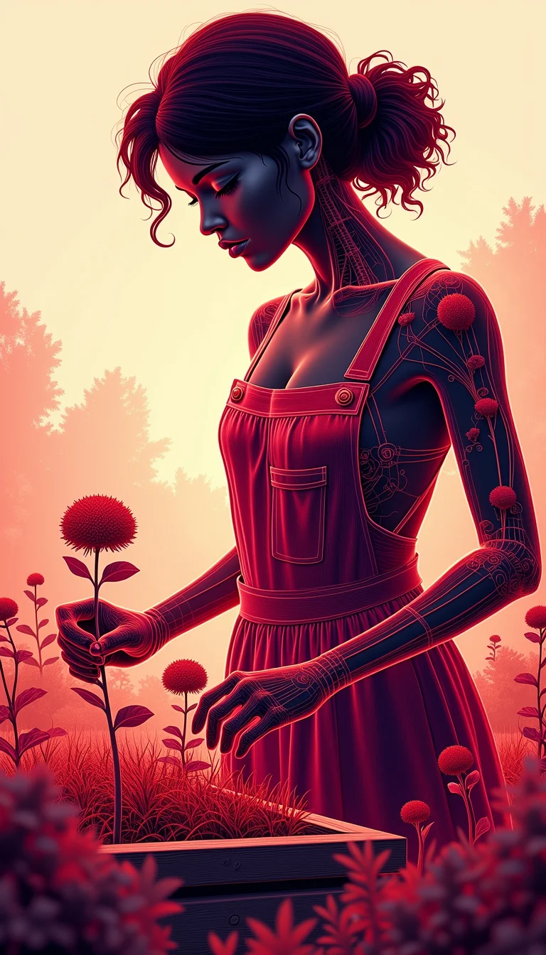 (see-through:0.6), XRayStyle, Burgundy a dark-skinned woman tending to her thriving herb garden