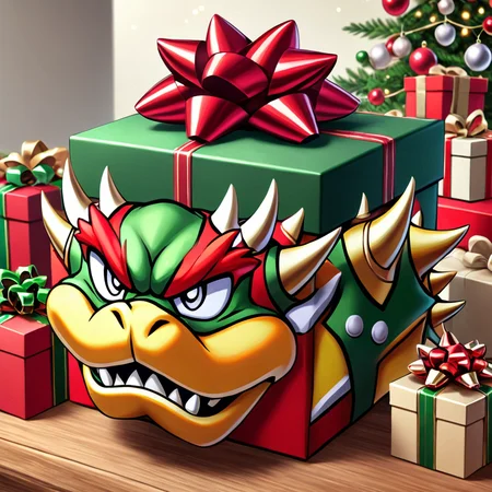 hol1d@yb0x BOWSER head, <lora:HolidayBox:1> , festive, jolly, best quality, gift boxâââ