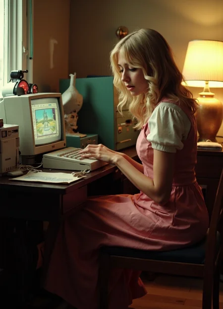 glamorous photo (photorealistic, UHD, shot on a Sony A7III, optimal photography, natural lighting) (full body shot:1.65)
a Soviet woman sitting in a chair in front of a soviet computer in the communal apartment, crying, 1960s . high fashion, luxurious, extravagant, stylish, sensual, opulent, elegance, stunning beauty, professional, high contrast, detailed