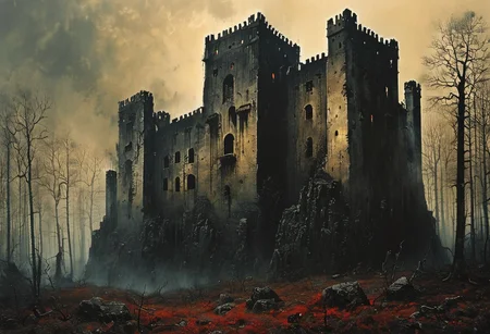 impactful paint of an  horror castle in   a forest   <lora:The_Dark_Side_of_the_Earth:1>,    highly detailed,   8k,   sharp,  professional, clear,   high contrast, high saturated, , vivid deep blacks, crystal clear