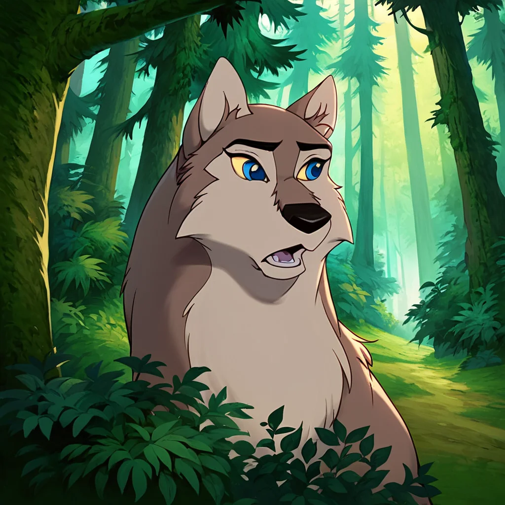 score_9, score_8_up, score_7_up, score_6_up, score_5_up, score_4_up, <lora:Aleu:1>, aleu, solo, open mouth, blue eyes, animal ears, outdoors, tree, no humans, nature, furry, forest, animal focus, 1girl, wolf, animal, body fur, two tone fur, yellow sclera