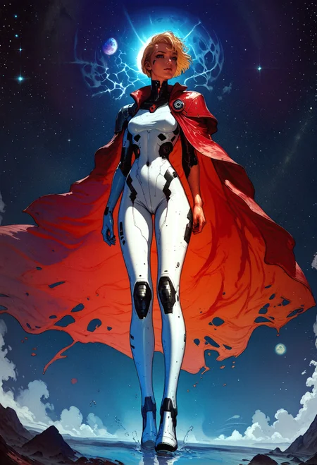 score_9, score_8_up, score_7_up,  woman in a white latex suit, galactic queen, solo, full body, standing, legs, against night sky, galactic throne, star sky, galaxy, Star Trek setting, retrofuturism, blonde hair, (very short hair:1.2), high top cut, red cape  <lora:pony/twilight_style:0.8> concept art <lora:pony/expressiveh:0.8> expressiveh, <lora:pony/kenva:0.7> <lora:sdxl/sinfully_stylish_sdxl>