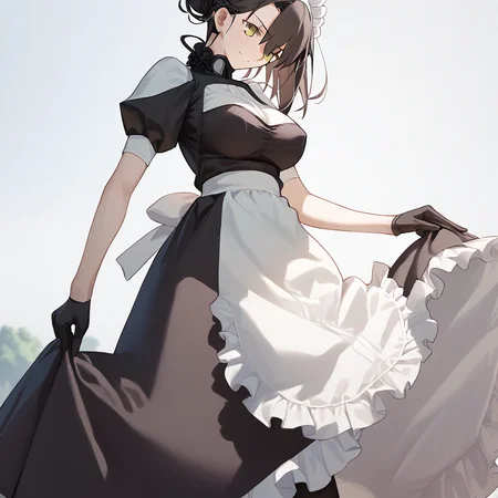 <lora:Takeuchi_Takashi_PonyXL_style_v01:1>
<lora:agent.pony:1>
score_9 , score_8_up , score_7_up , source_anime , 
masterpiece , best quality , ultra-detailed , 
BREAK
agent \(girls' frontline\), maid
1girl , woman , huge breasts , light smile , light blush , ((jeanne d'arc (fate)):0.5)  , 
long black hair  , maid dress ,  
walking motion