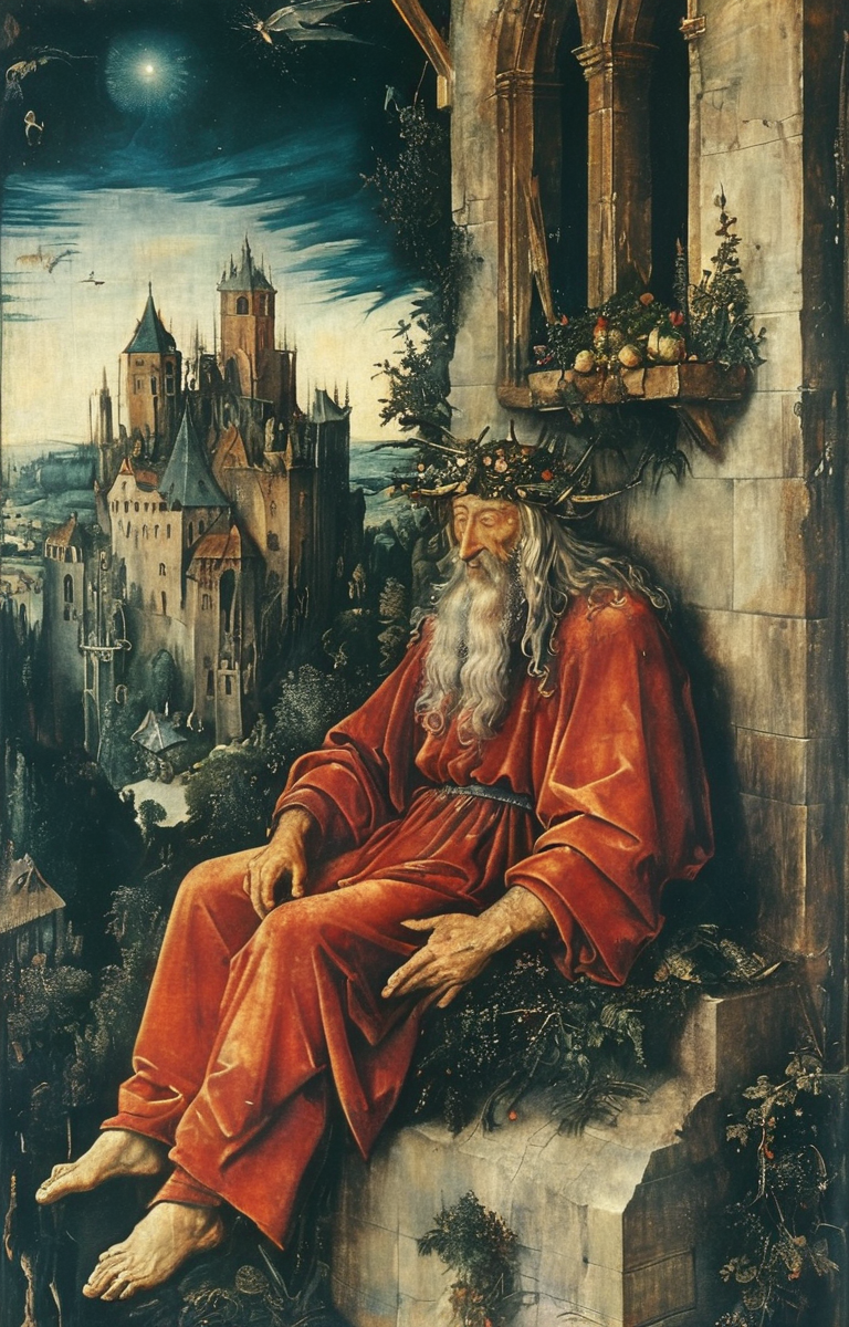 masterpiece,best quality,<lora:tbh183-sdxl:0.8>,illustration,style of Albrecht Durer, Nazgul over sleeping town