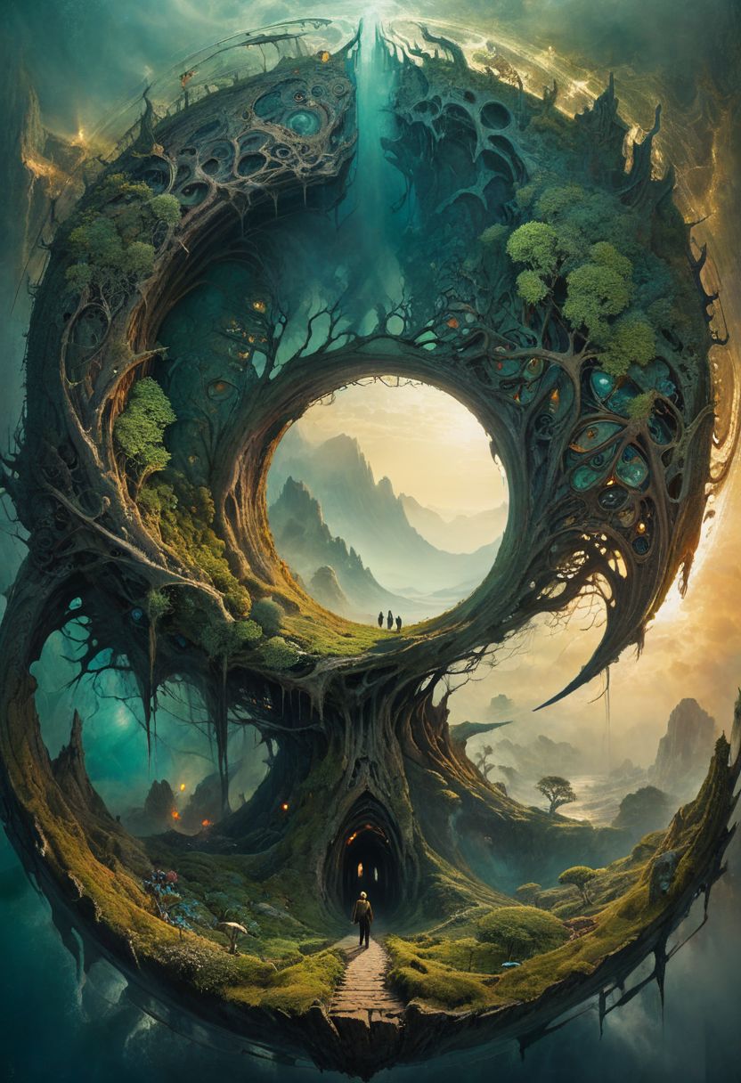 mystical landscape, circular, bite-sized, bold, aesthetic, humanoid, epic, complex, by Todd Lockwood, by Alessio Albi, by Mikalojus Ciurlionis, (professional, intricate details, masterpiece, best quality:1.5), sharp focus, high contrast, highest details, (professional, intricate details, masterpiece, best quality:1.5)