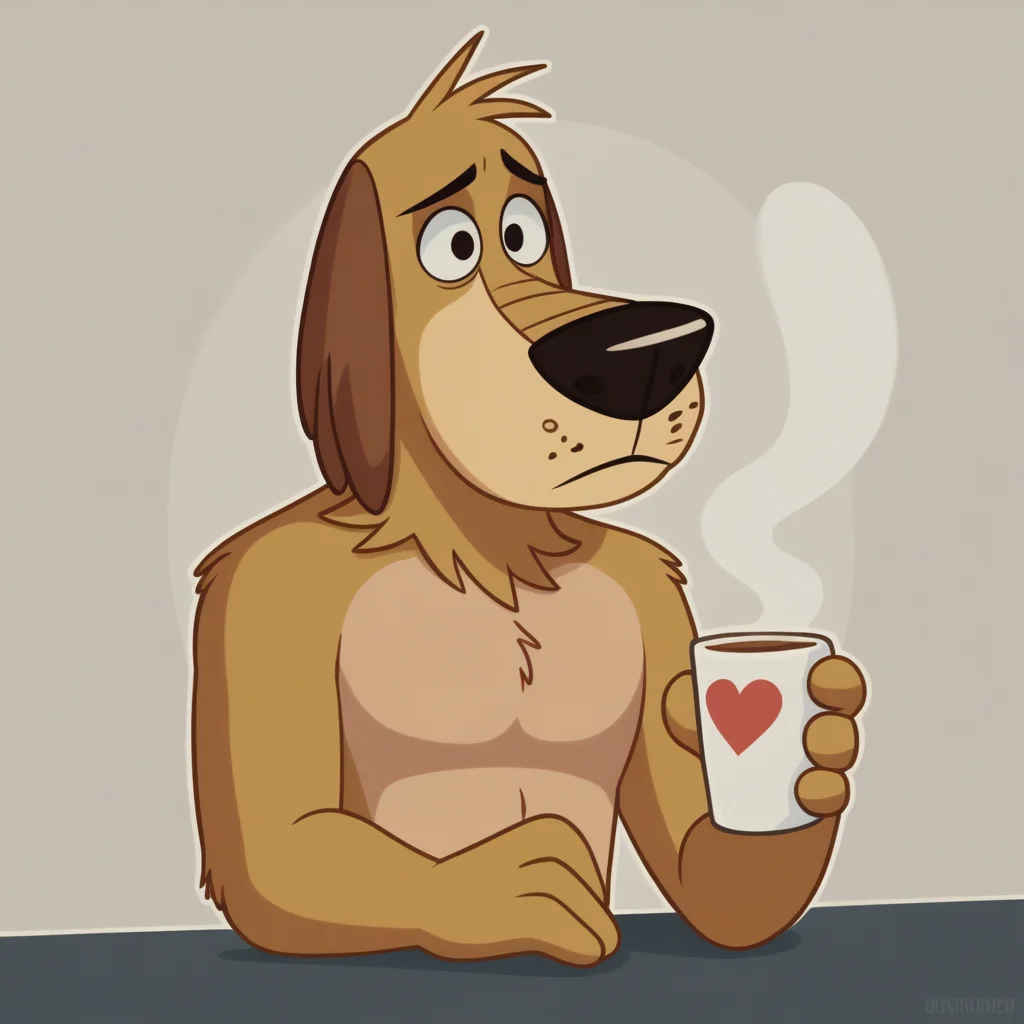 score_8_up, BREAK, no humans , Dukey, solo, furry, dog ears, <lora:Dukey_XL_Leaf1:1>, holding cup,