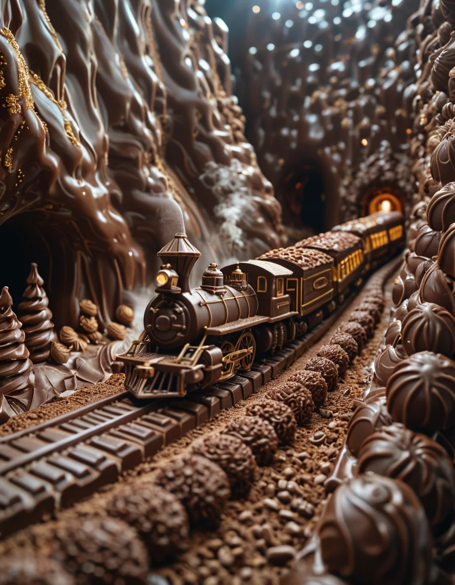 cinematic still train made from chocolate, portrait, candyland . emotional, harmonious, vignette, 4k epic detailed, shot on kodak, 35mm photo, sharp focus, high budget, cinemascope, moody, epic, gorgeous, film grain, grainy, train made from chocolate, portrait, candyland, highly detailed, full perfect, dramatic light, sharp focus, cinematic, fine detail, intricate, elegant, complex, epic composition, amazing dynamic, beautiful, symbolic, artistic, pure colors, fabulous, awesome, illuminated, deep background, inspiring, thought, imposing, magnificent, creative, very inspirational, wonderful, marvelous, colorful