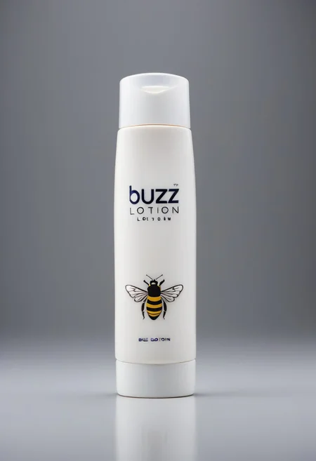 Unbranded lotion bottle with logo "Buzz Lotion"