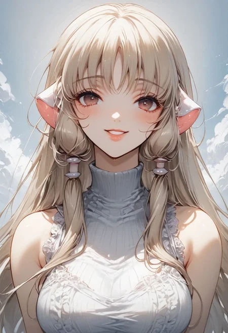 score_9, score_8_up, score_7_up,BREAK,
smile,1girl,solo,
Chobits,Chii,
edgSexyAttire, long hair,turtleneck, bare shoulders, sleeveless, lips,wearing edgSexyAttire,clothing cutout,sexy_attire
,Expressiveh,