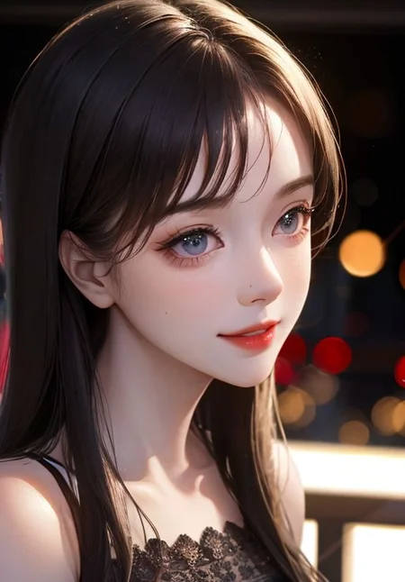 18 years old,sexy,porn,black hair,black eye, fashi-girl,red lips,makeup, 1girl,solo,looking at viewer,playful,small_breasts,slim body,dynamic angle, masterpiece, best quality, (extremely detailed CG unity 8k wallpaper, masterpiece, best quality, ultra-detailed, best shadow), (detailed background), (beautiful detailed face, beautiful detailed eyes), High contrast, (best illumination, an extremely delicate and beautiful), dynamic angle,beautiful detailed,professional lighting, photon mapping, radiosity, physically-based rendering, (8k, best quality, masterpiece:1.2), (realistic, photo-realistic:1.37), ultra-detailed,beautiful detailed sky,detailed cafe,night,sitting,dating,(nose blush),(smile:1.15),(closed mouth)