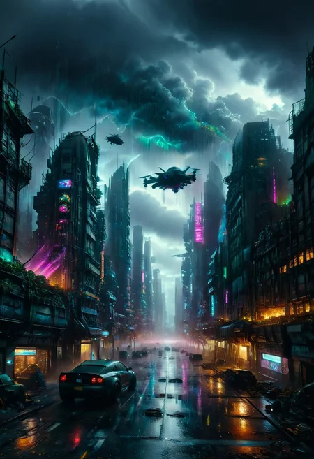 dark, low-key, hvrn, heavy rain,
A detailed dramatic illustration of a rainbow over a cyberpunk futuristic neon city with flying vehicles, with grey color dark magic splash, flying spaceship in the sky, rainbow over a cyberpunk futuristic neon city, heavy rain, dark gothic, 3D Vector Art, scifi art, watercolor effect, bokeh, Adobe Illustrator, hand-drawn, digital art, isometric style, retro aesthetic, focused on the character, 4K resolution, photorealistic rendering, using cinema 4D, view from above,
Wide range of colors., Dramatic,Dynamic,Cinematic,Sharp details
Insane quality. Insane resolution. Insane details. Masterpiece. 32k resolution.
dvr-lnds-sdxl, ral-apoctvisn, zavy-rmlght,