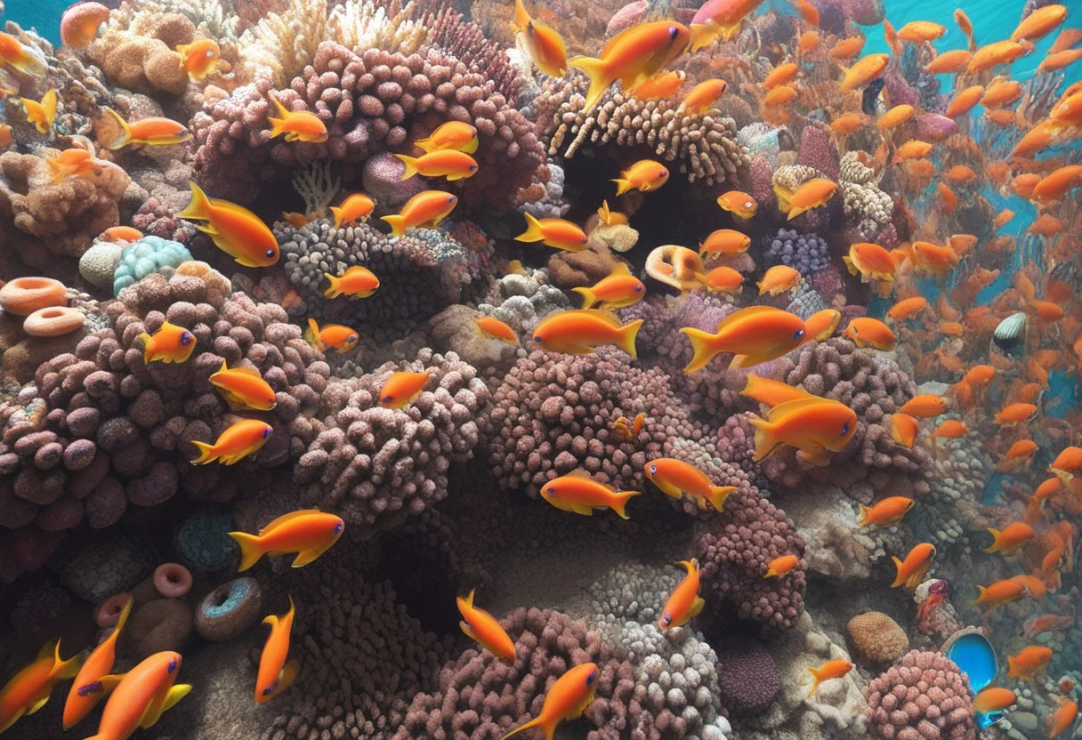 d0nu71f13d, made of doughnuts, donut reef, coral, fish, underwater, seahorse