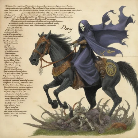 bestiarum death girl on horseback <lora:bestiarum:0.7>