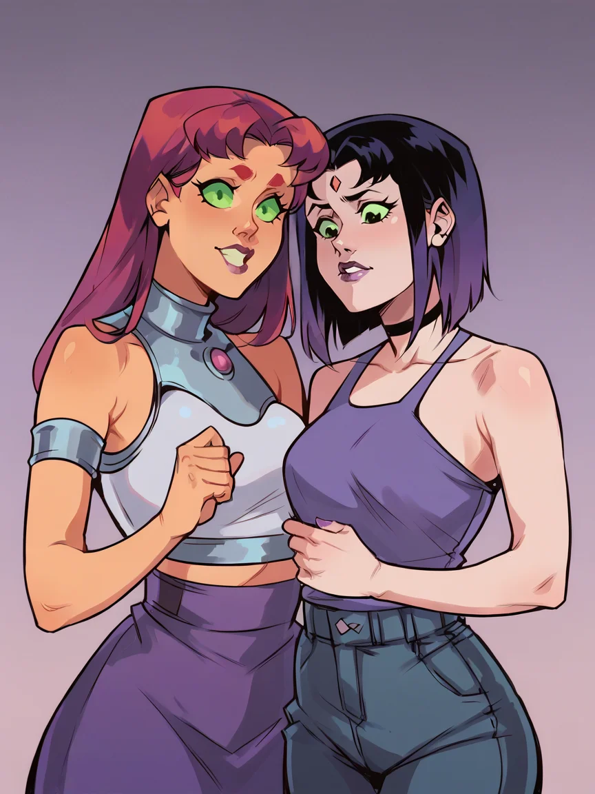score_9, score_8_up, score_7_up, score_6_up, score_5_up, <lora:p1c0l0XLP:1> p1c0l0, 2girls, starfire AND Raven