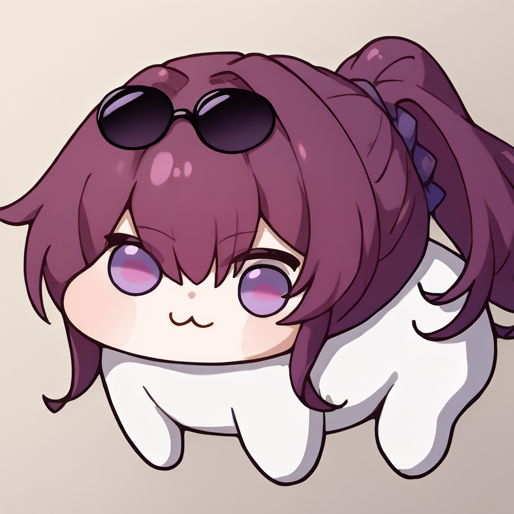 score_9, score_8_up, source_anime, 1girl, solo, KafkaDefault, purple eyes, long hair, ponytail, sidelocks, sunglasses on head, doro, creature, :3, chibi, no humans, white skin, <lora:ChamKafkaHSRPonyXL:1>, <lora:Doro_X_PDXL_V1:1>
