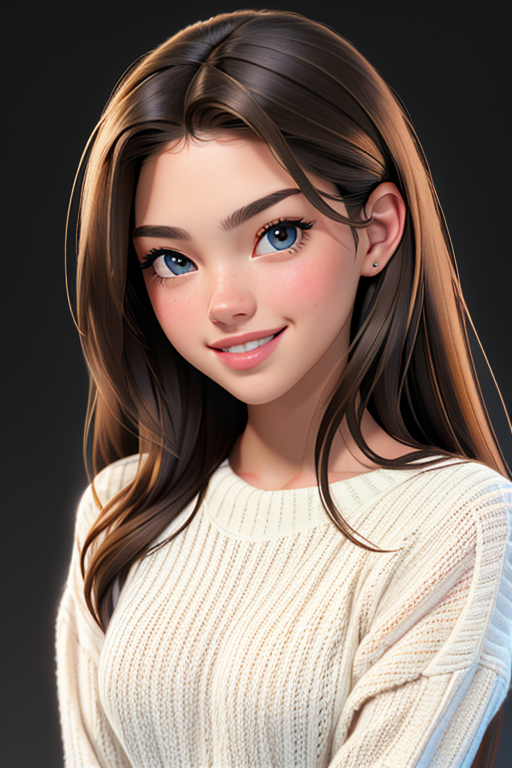 RAW photo of woman, (headshot:1.1) portrait on a black plain background, (smile, happy:1.1), sharp focus, best quality, extremely detailed). BREAK z03-001, brunette hair, blue eyes. fcHeatPortraitat