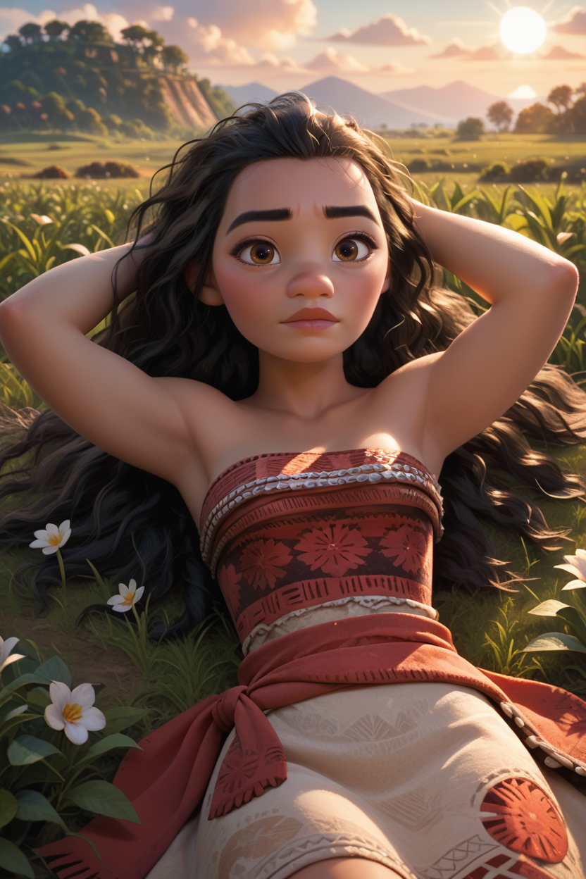 score_9, score_8_up, score_7_up,
<lora:DMoana:0.8>
DMoana, 1girl, black hair, long hair, brown eyes, looking at viewer, lying in a field of wildflowers, arms stretched out, sun shining through the clouds, soft and warm lighting, peaceful and nature-connected feeling