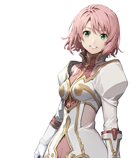 score_9, score_8_up, score_7_up, score_6_up, score_5_up, score_4_up, BREAK source_anime,
1girl, solo, <lora:EstelliseSidosHeurassein:1> , Estellise Sidos Heurassein, pink hair, short hair, green eyes, medium breasts,
ornate dress, high collar, white gloves, long pink skirt, black pantyhose, white boots,
looking at viewer, smile, upper body, portrait,
simple background, white background, <lora:enami:0.7>