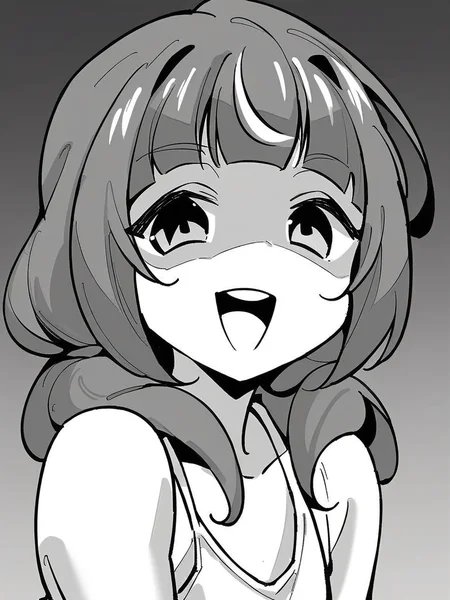 score_9, score_8_up, score_7_up,  
1girl, monochrome, utsuho tk, grey hair, flat chest, low twintails,

upper body, white tank top, smile, open mouth, shaded eyes, black eyes, looking at viewer,