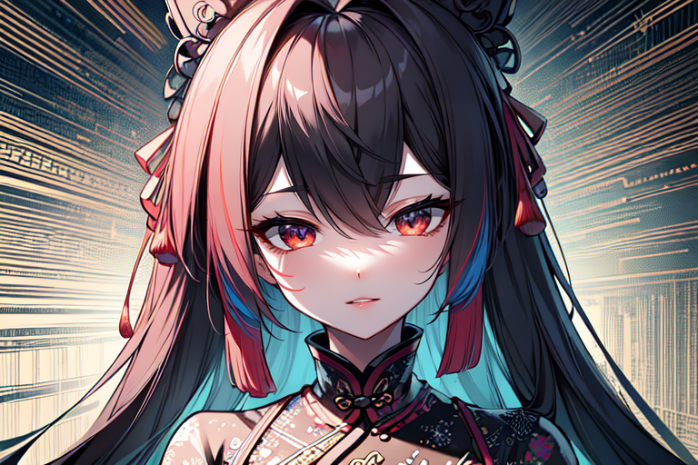 highly insanely detailed, masterpiece, top quality, best quality, highres, 4k, 8k, RAW photo, (very aesthetic, beautiful and aesthetic),  
(code_style,codestyle),traditional chinese text,(sympattern,geometric pattern),symbolic patterns,Doodle,vibrant,colorful, 
<lora:CodeStyle (half generic class)_564920:0.5>, 
(1girl:1.3), 1other, 
at midnight,âââ