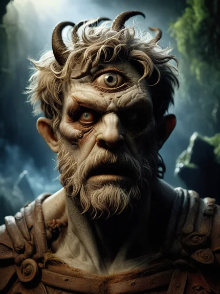 An amazing photo of Roman monster. Photorealistic Britannia. Use Roman mythology to create terrifying monster., high quality very detailed, high resolution, sharp, Sigma fp with Sigma 45mm f-2.8 DG DN. Photography by Martin Schoeller and Jeremy Geddes and Sally Mann, cyclops <lora:cyclops:1>
