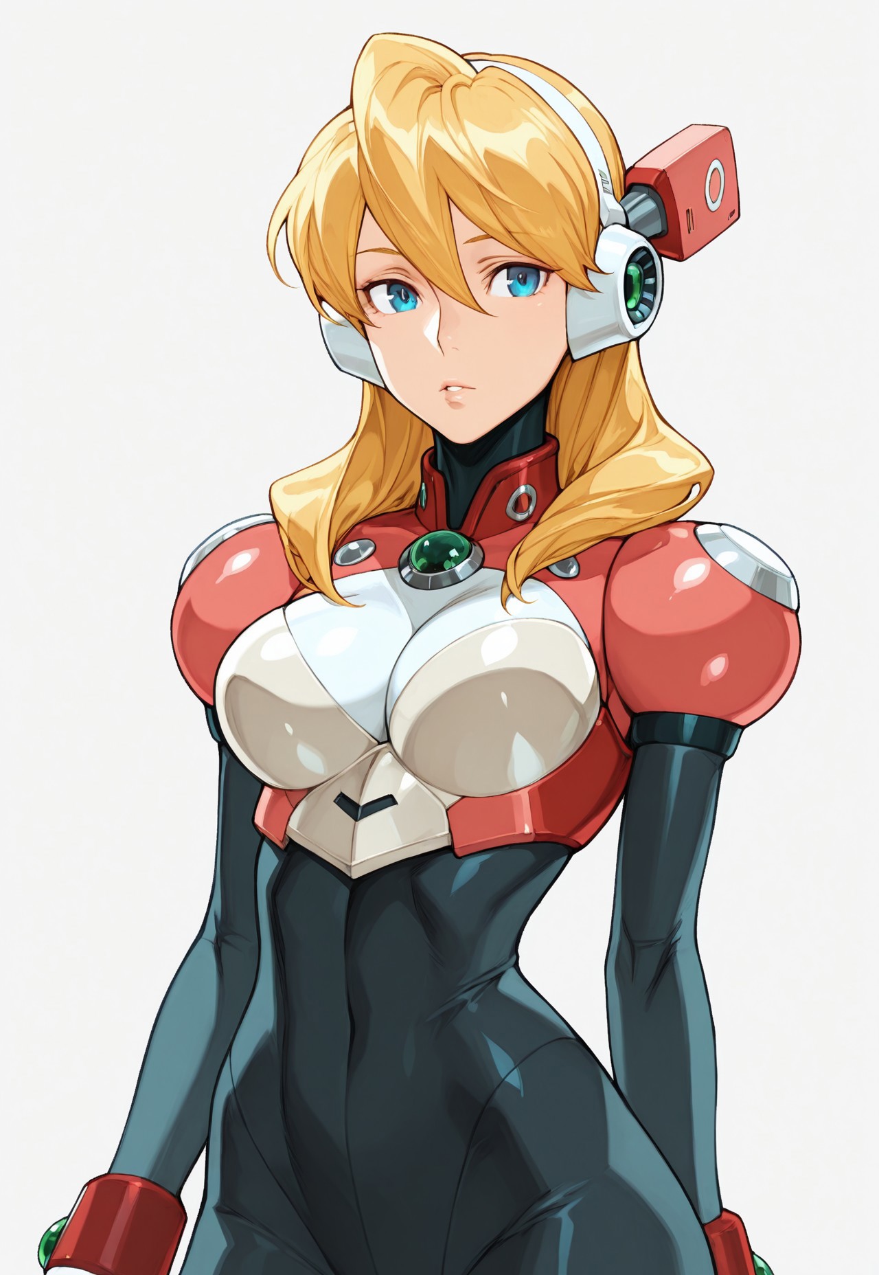 Masterpiece, best quality, 1girl,solo, blonde hair, blue eyes, hair between eyes, hair over shoulder, robot ears, headgear, armor, bodysuit, breastplate, white gloves
<lora:AKinuNishimura_Style-12:1>