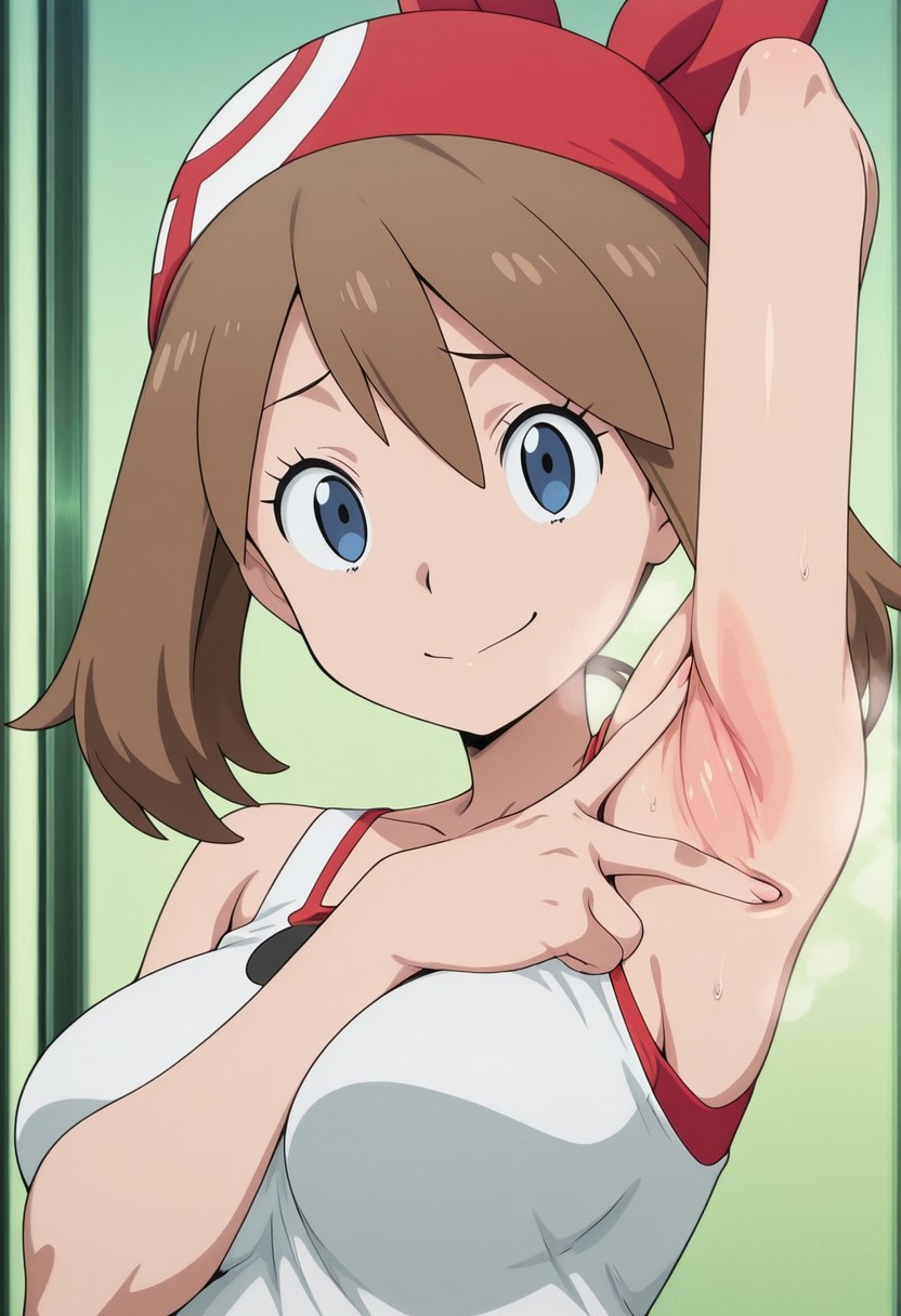 Spread_Armpit,may(pokemon),,masterpiece,amazing quality,best quality,anime screencap
