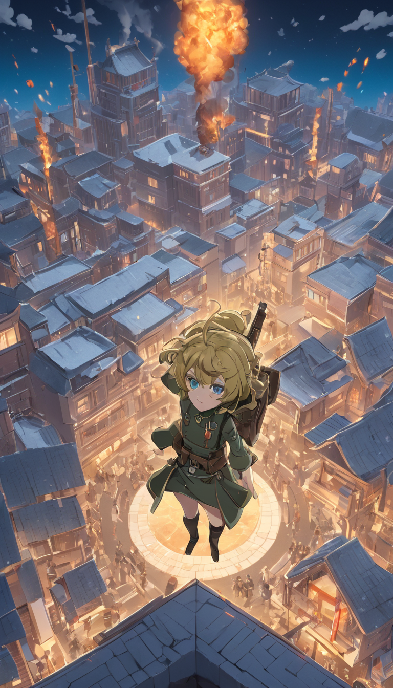 isometric style Cinematic scene, hero view, Tanya Degurechaff, Youjo Senki <lora:tanya_degurechaff_xl_v7:1>, action pose, detailed background, masterpiece, best quality, high quality, absurdres . vibrant, beautiful, crisp, detailed, ultra detailed, intricate