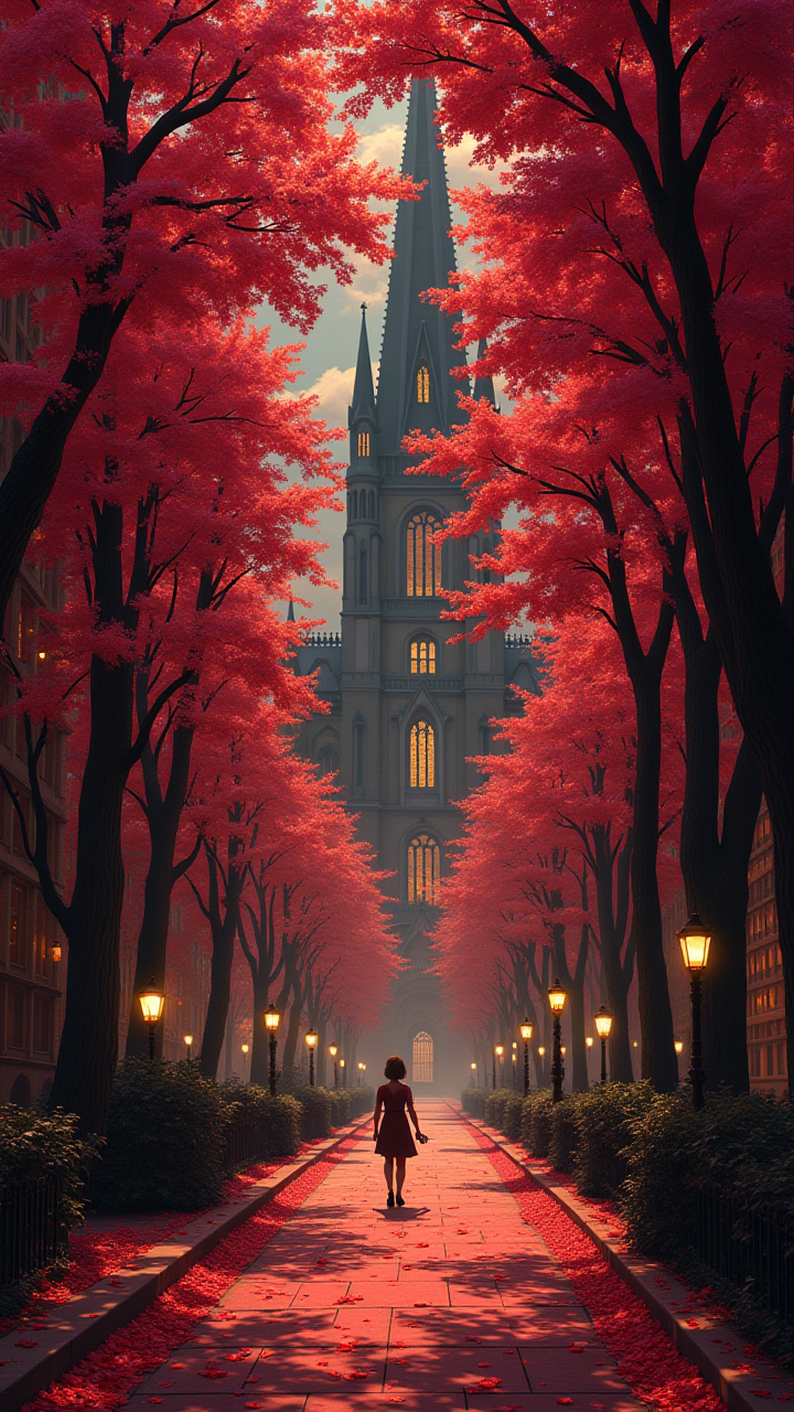 (extreme wide shot art by Warren Buffet:1.0) , Ashcan School art, Gutai Group, (theme:0.7) , Adorable St. Patrick's Cathedral, Panorama, Tranquil, Illuminating dark red lighting, Depth of blossoms 100mm, en plein air, once [Rich|Pathetic], gaming artwork, highly cinematic perfect intricate stunning fine detail, magnificent, complex artistic color composition, deep aesthetic composition, enhanced quality deep rich colors, enchanted