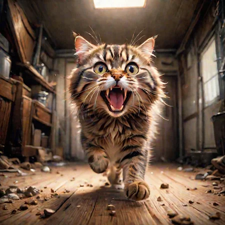 happy syberian cat attacking camera, realistic photo, <lora:LCM_LoRA_Weights:0.65>, high quality,  SimplePositiveXLv2, masterpiece, best quality, unreal engine, 8k, 4k, extremely clear, ultra detailed, cinematic film still, shallow depth of field, vignette, highly detailed, Hollywood movie