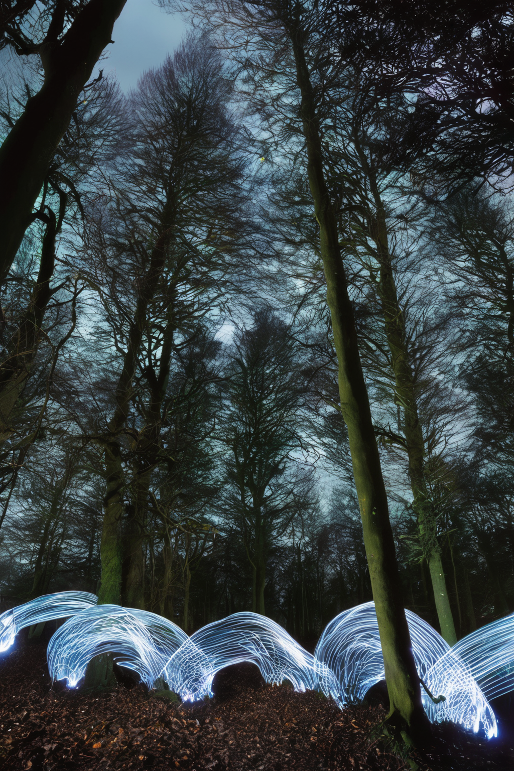 <lora:Photographer Martin Kimbell Style:1>Photographer Martin Kimbell Style - a long exposure photograph of a forest at night with light painting in the foreground