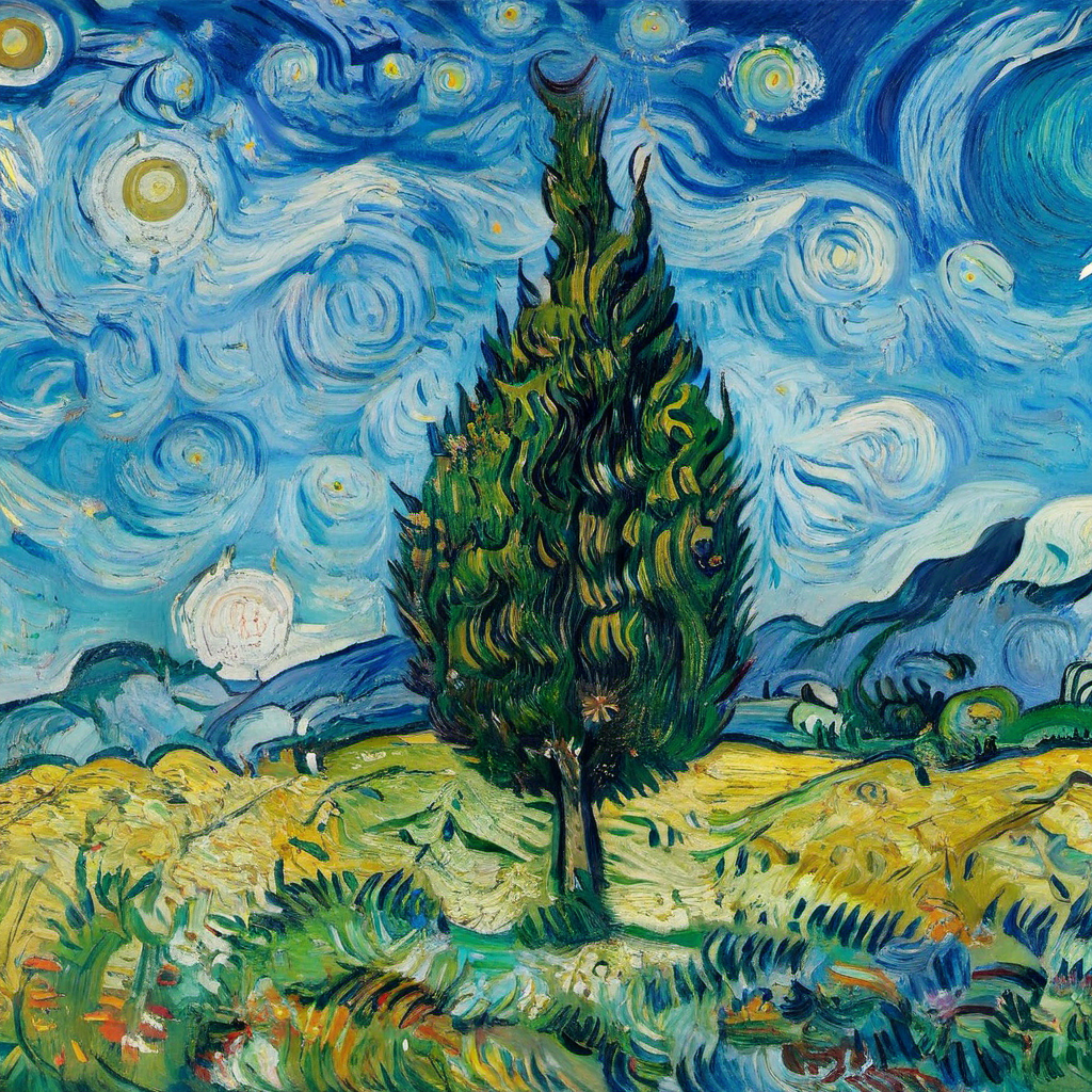 ((Best quality)), ((masterpiece)), vg, painting, starry night <lora:vincent_van_gogh_xl:1>