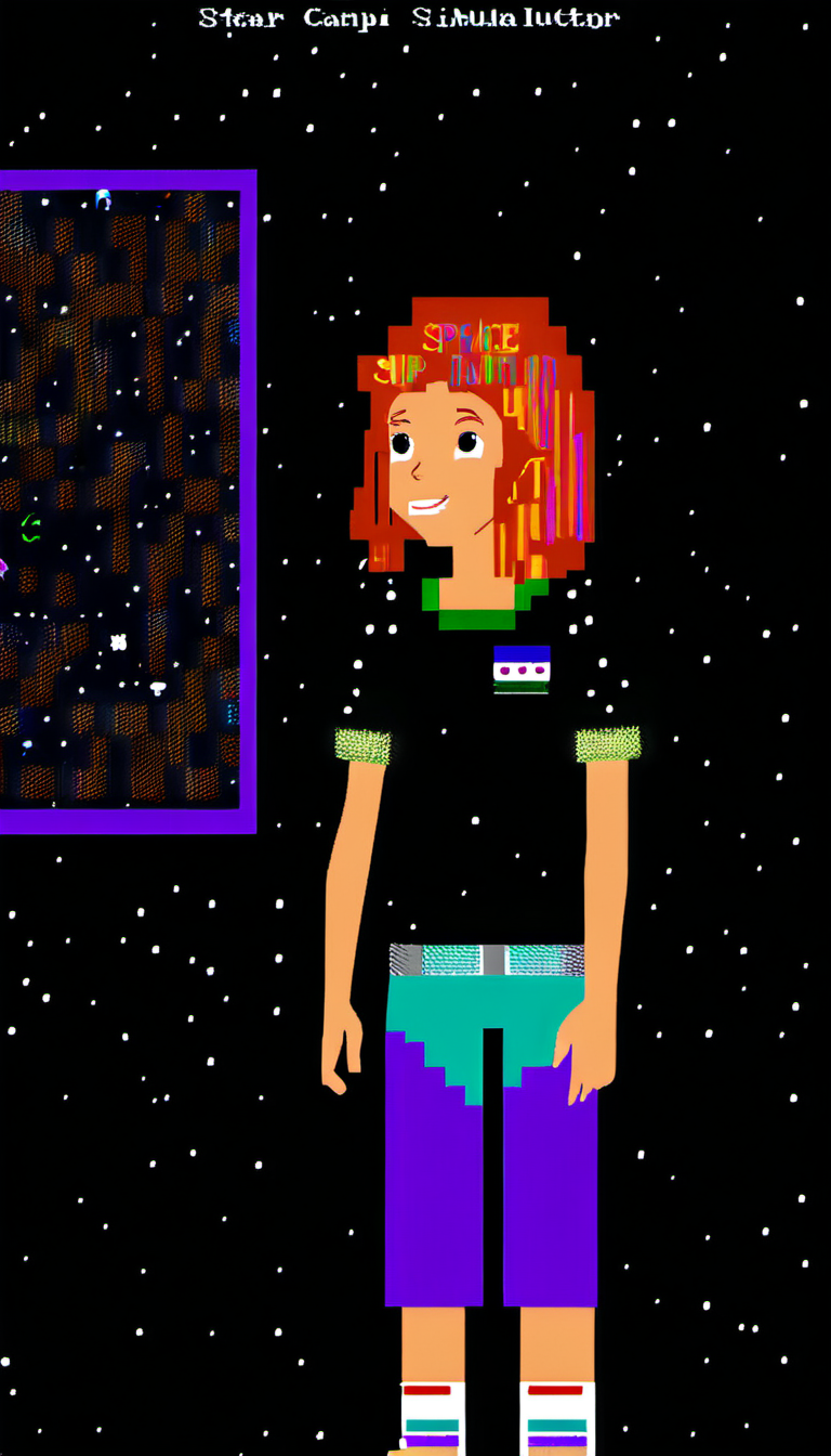 A teen girl with rainbow hair navigates a star ship in a space simulator at Space Camp. <lora:Epic_ZZT_Ultra_XL:1.2>
