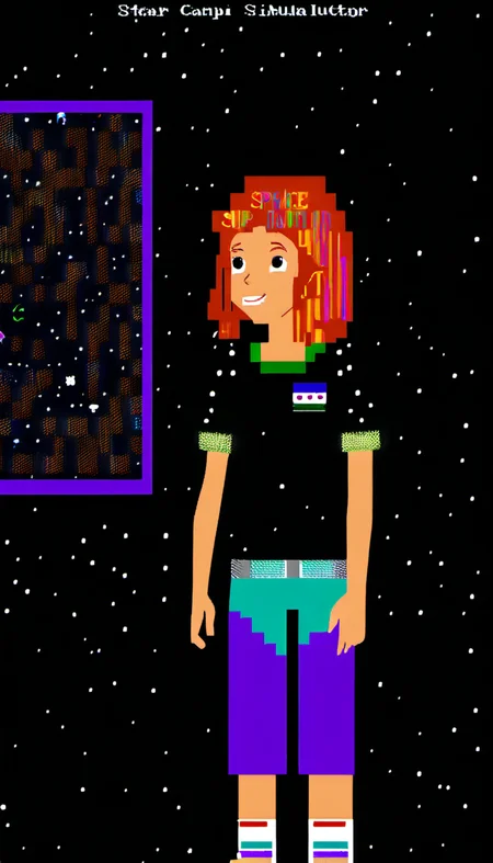 A teen girl with rainbow hair navigates a star ship in a space simulator at Space Camp. <lora:Epic_ZZT_Ultra_XL:1.2>