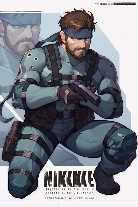 score_9, score_8_up, score_7_up, score_6_up, source_anime, BREAK 1boy, solo, white background <lora:solidsnake-pdxl-nvwls-v1:1> solidsnake, headband, brown hair, beard, facial hair, blue bodysuit, gloves, harness, belt pouch, furrowed brow, mature male, manly <lora:NIKKE_Goddess_of_Victory_Profile__Concept_LoRA_XL-000011:1> IncrsNikkeProfile, full body, zoom layer, one knee, holding weapon, holding gun