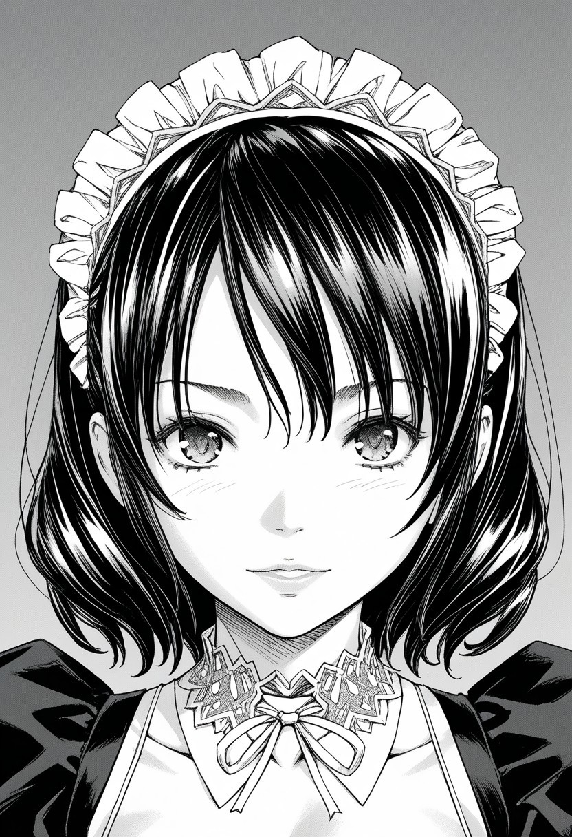 score_9, score_8_up, score_7_up, source_anime,(extremely detailed CG), (best quality),  monochrome, greyscale,an,front view,maid,
