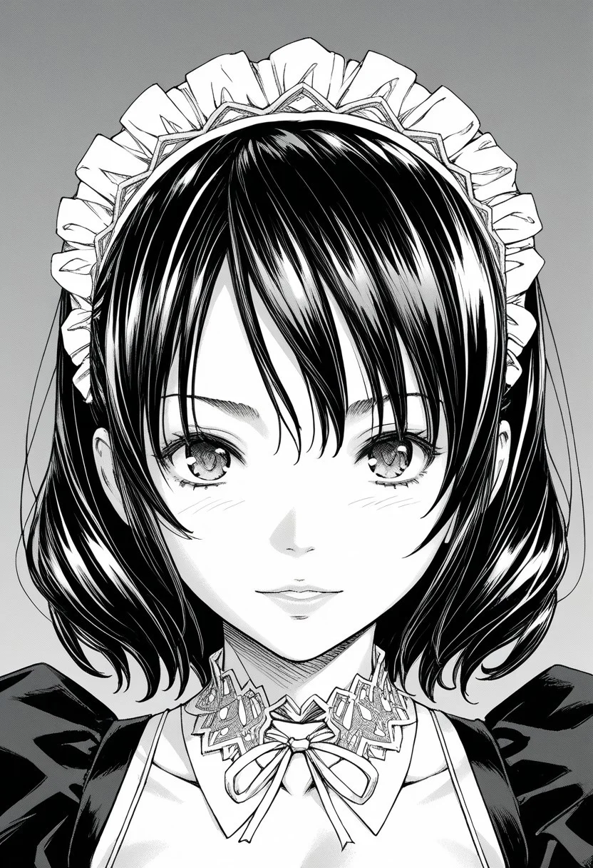 score_9, score_8_up, score_7_up, source_anime,(extremely detailed CG), (best quality), monochrome, greyscale,an,front view,maid,