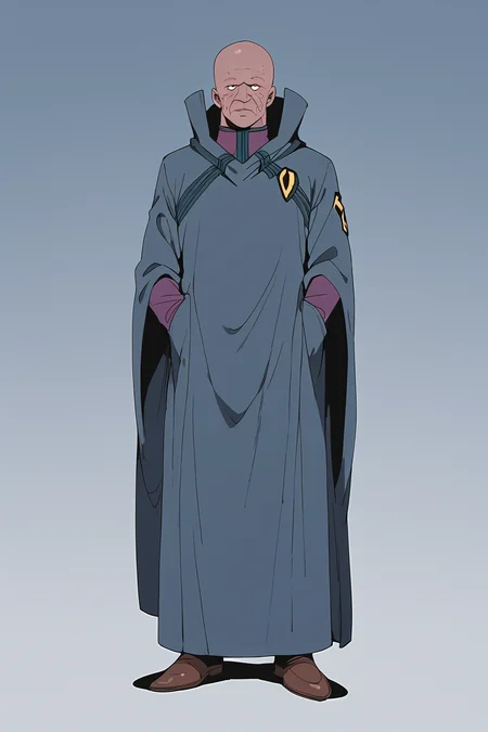 score_9, score_8_up, score_7_up, best quality, masterpiece, source_anime, zPDXL3, BREAK 1boy, , bald, boddolezar, old man,<lora:BoddleZer_Macross_ponyXL:1> full body, simple background,