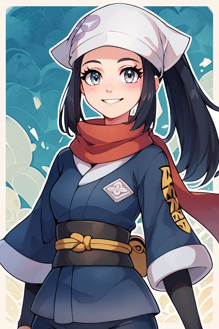 score_9, score_8_up, score_8, medium breasts, (curvy), cute, eyelashes,       BREAK, , ,,, zzAkari, grey eyes, eyelashes, black hair, long hair, white headwear, sidelocks, ponytail,  black pantyhose, black undershirt, jacket, loose socks, pantyhose, red scarf, sash, <lora:Akari_Pokemon_PDXL:0.8>,    ,,,, BREAK, smile, looking at viewer, ,,, abstract background, white outline, cowboy shot, ,,, embedding:zPDXL, Expressiveh, ,,, <lora:CatalystStylePDXL:0.6>, <lora:SDXLFaeTastic2400:0.5>, <lora:Expressive_H-000001:0.4>,