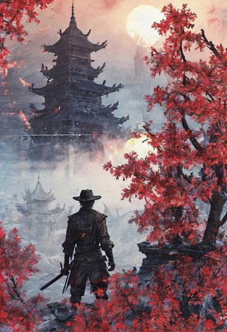 silhouette of a The Hunter in the city of Yharnam, Bloodborne, glowing eyes, t-shirt design, dark magic splash, gothic, Halloween, burnt orange gradient, magic, nature, clean background, magic splash, 3D vector art, fantasy art, watercolor effect, bokeh, Adobe Illustrator, hand-drawn, digital painting, soft lighting, isometric style, retro aesthetic, 4K resolution, using Cinema 4D, natural lighting, cinematic, masterpiece, highly detailed, intricate, extreme textures, horror, terryfying, creepy, Scary <lora:EpicF4nta5yXL:0.8>,linquivera, Ink illustration, (anime:0.5), brown tones, aged black red paper,Acer japonicum, inkpunk, surreal, (at a distance), Will-o'-the-wisp, The city is in the background,moonlit, lonely, solitude, windy, tall trees, samurai sword fight, OverallDetail,Bonsai, bamboo grove,extremely detailed, UHD,(long exposure ,Radiant licorice, Red Japanese maples,dystopian but extremely beautiful:1.4),<lora:- SDXL - letitflrsh_let_it_flourish_V1.0:0.8> ,<lora:Cute_Collectible:1>, <lora:XL_boss_battle:0.6> <lora:add-detail-xl:1>, <lora:Concept Art Twilight Style SDXL_LoRA_Pony Diffusion V6 XL:1>, <lora:MJ52:1>,CyberCity, (blue:1.3),(red:1.4),(yellow:1.2),(harbor:1.3), (ship:1.2), neon lights, scenery, chinese_building, outdoors, road, night, sign, street, riot police, criminals,(bird eye view:1.2),