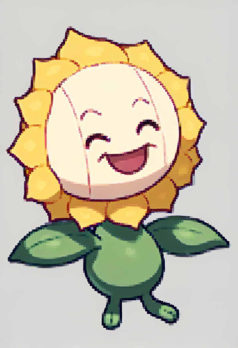score_9, score_8_up, score_7_up, source_anime,  <lora:Feh-Sprites-pdxl_Fp:1> simple background, chibi, full body, <lora:SunfloraPKMN-pdxl:1> sfl0r, pokemon \(creature\), no humans, yellow flower, closed eyes, smile, happy, open mouth