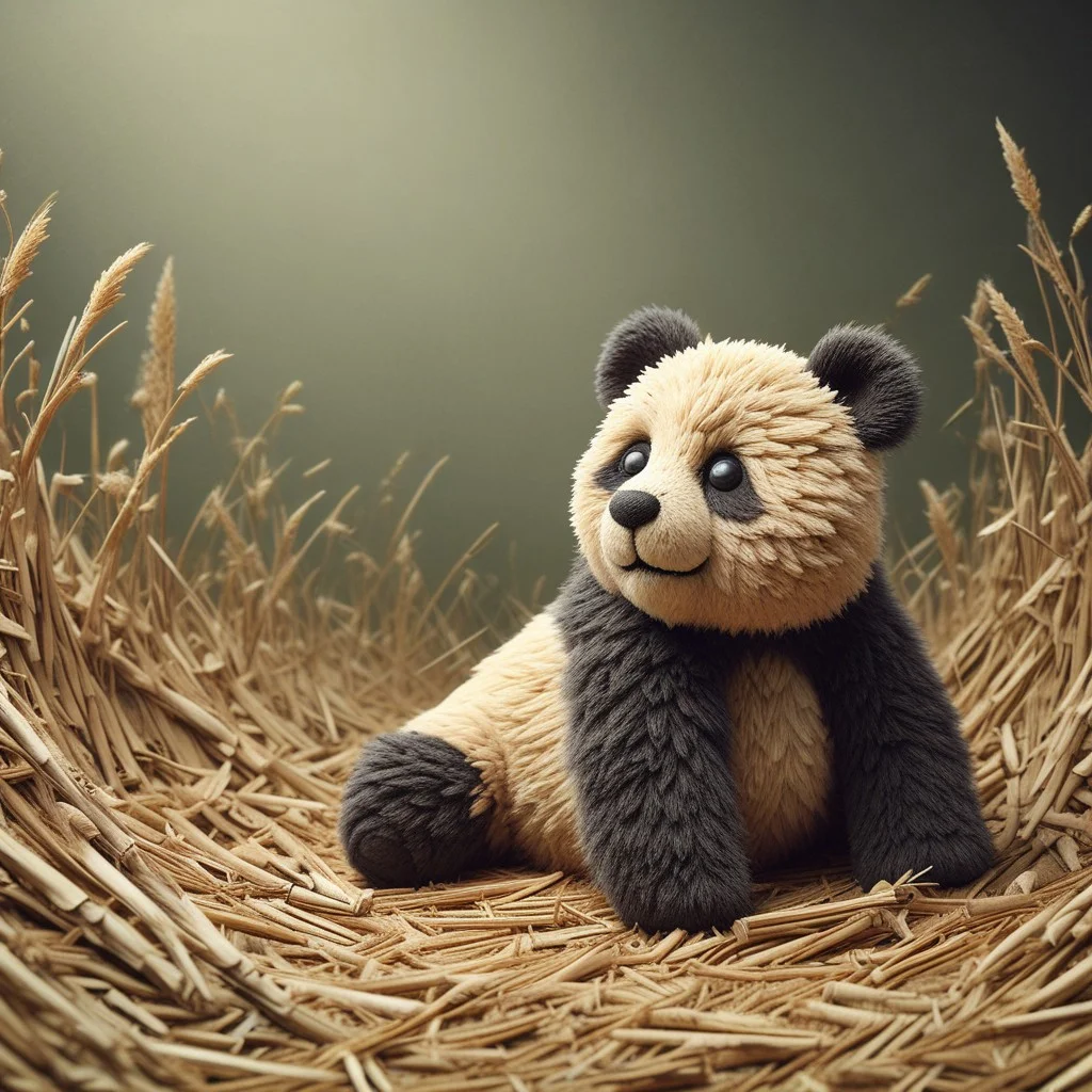 cute, playful panda, playing around, field plain backgound