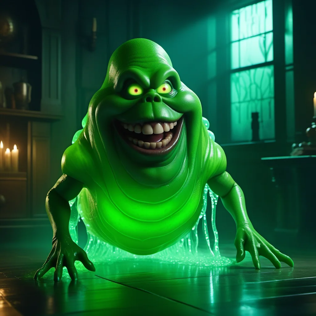 Slimer1024, a glowing green see-through ghost, wet and slimy, in hauted house, features intricate detail, detailed eyes, highly detailed, photography, ultra sharp, film, bokeh, professional, 4k <lora:Slimer1024:0.4>