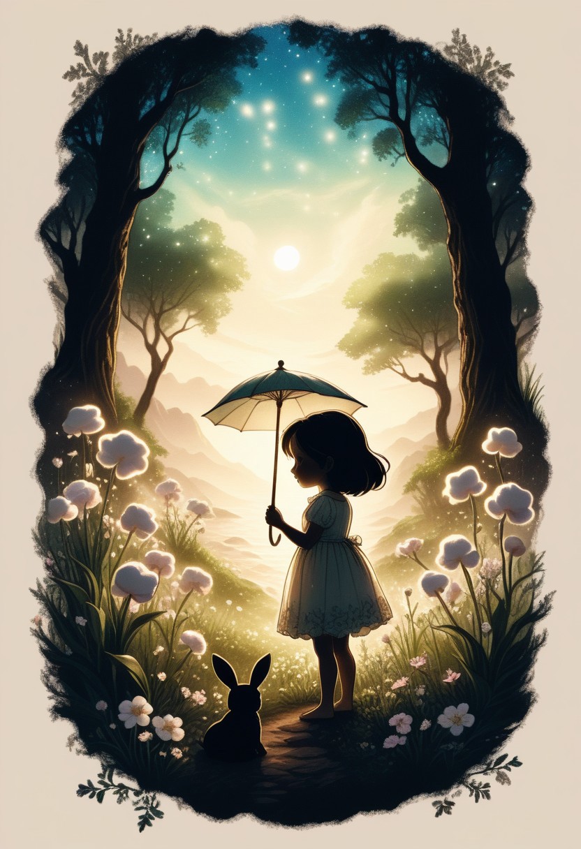 happy marhmallows, silhouette,chibi, ambient light, nature art, hexagonal , with awning embroidery, spring garden, Hurricane, Sketched, mosaic, Sepia filter, organic, detailed, deep rich colors, fine detail, luxury, cinematic, positive emotional